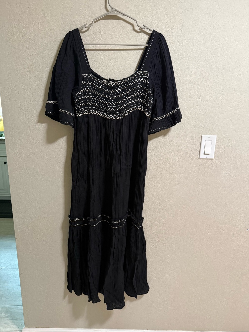 Free People Navy Embroidered Gauze Midi Dress Size S